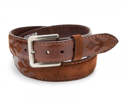 Cinturón cowboy Original Belts combinación ante marrón y cuero color coñac