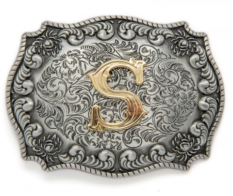 S initial unisex cowboy distressed metal belt buckle 