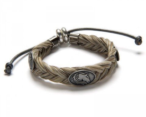 White colour braided horse hair bracelet with equine horse metal conchos