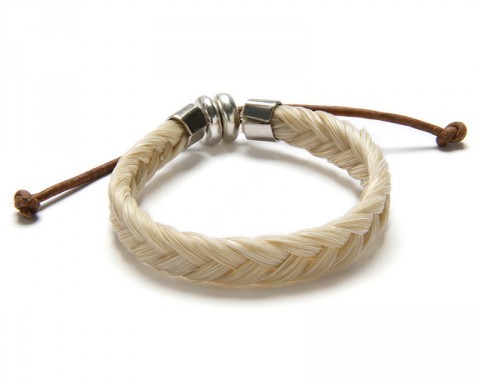 White colour handcrafted natural braided horse hair bracelet