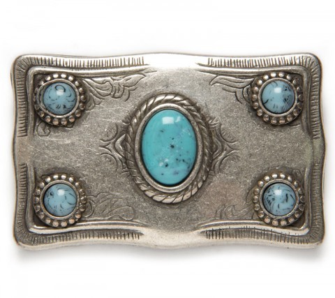 Men and women aged silver metal belt buckle with turquoise color stones 