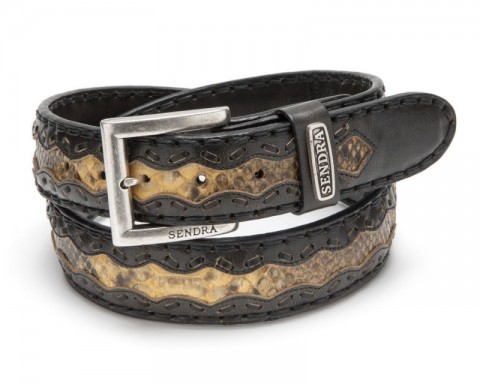Distressed leather and yellow python skin Sendra western fashion belt
