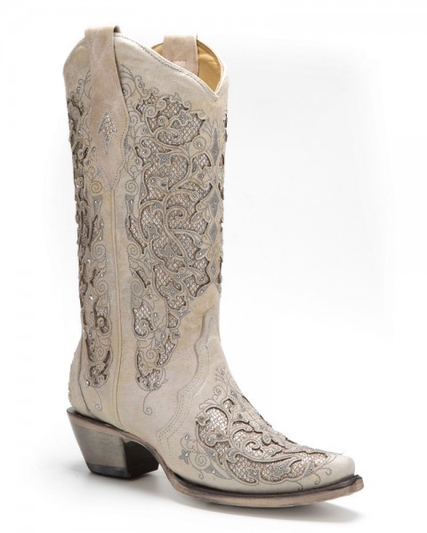 Wedding bride Corral Boots white cowgirl boots with crystal inlays