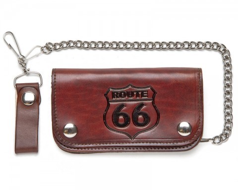 Route 66 logo antique brown chain wallet