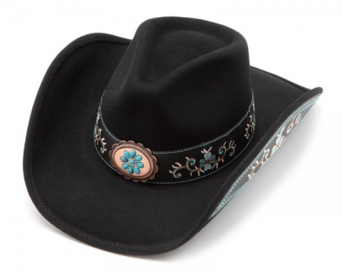 N3412002  Tan brown leather cowgirl belt with big turquoise accented buckle  - Corbeto's Boots