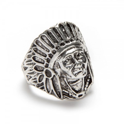 Native American chief image western style chrome metallic ring