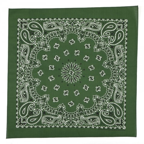 Buy the authentic hunter green paisley bandana at our online shop. The green scarf you will love for only 4 euros. 100% cotton made in USA.