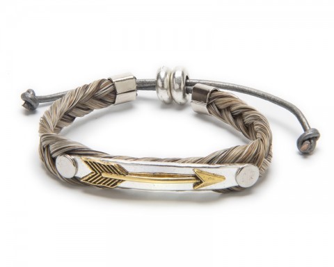 Handmade bangle with golden arrow braided with white natural horse hair