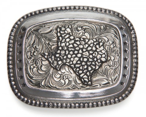Crumrine Texas state outline distressed electroplated silver cowboy belt buckle 