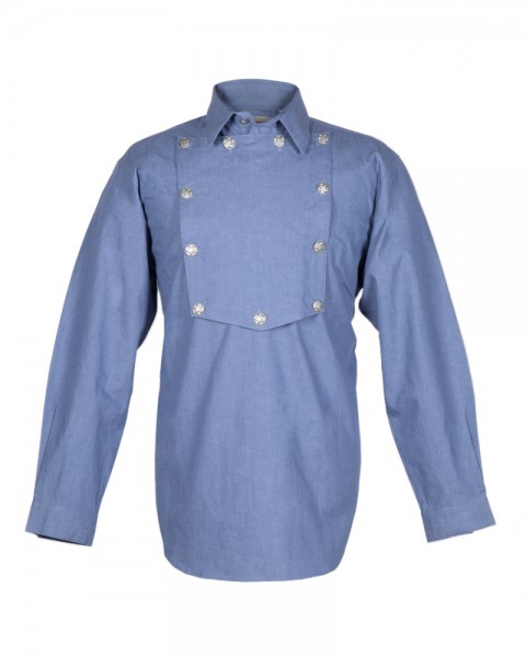 Blue denim cotton bib-front western shirt