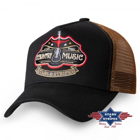 Trucker style black cap with country music patch