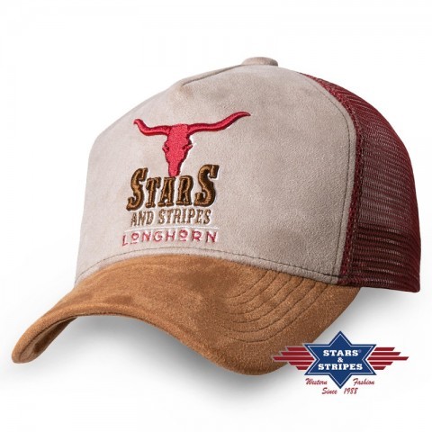 Mens Stars & Stripes western cap with embroidered buffalo skull