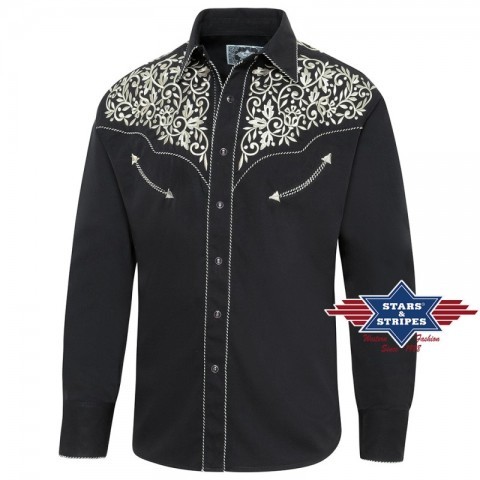 Mens black cowboy shirt with golden embroidery