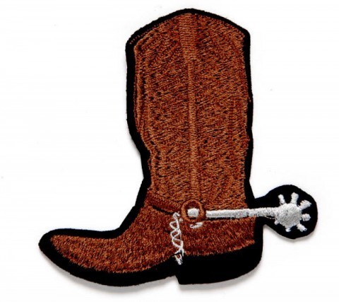 Cowboy brown boot with spur embroidered patch