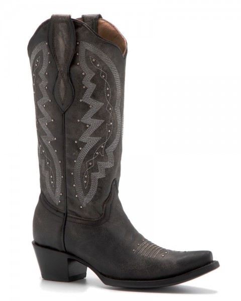 Women black crackled leather with beige background cowboy toe boots