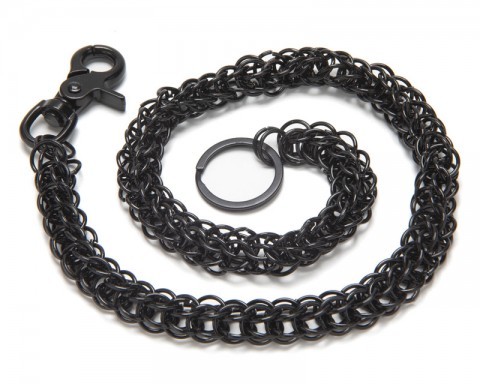 Black metallic double ring linked chain for wallets