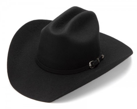 Stiffened black wool felt western hat with maverick brim