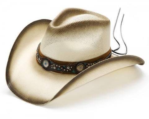 Sombrero cowgirl para chica copa calada y cinta detalles azul turquesa